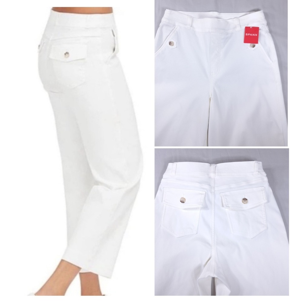 Spanx Women's Pants Size Small Bright White Stretch Twill Cropped Wide Leg
